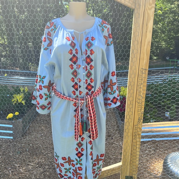 Zara Blue Embroidered Southwestern Midi Dress - Picture 9 of 10